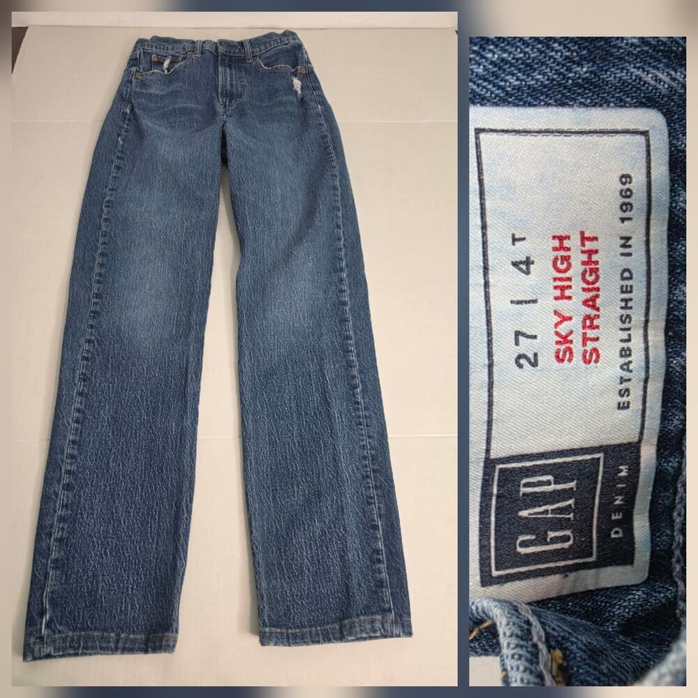 GAP Jeans Sz 27 4T Womens Sky High Rise Straight Stretch Cotton Model Of Duty